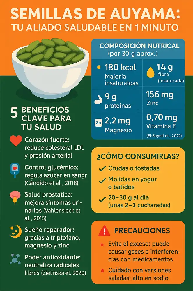 beneficios de las semillas de auyama para la salud infografía