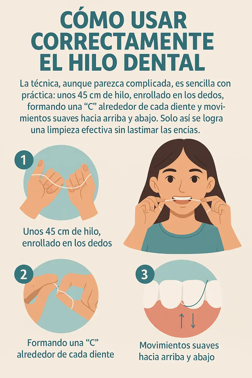 cómo usar correctamente el hilo dental