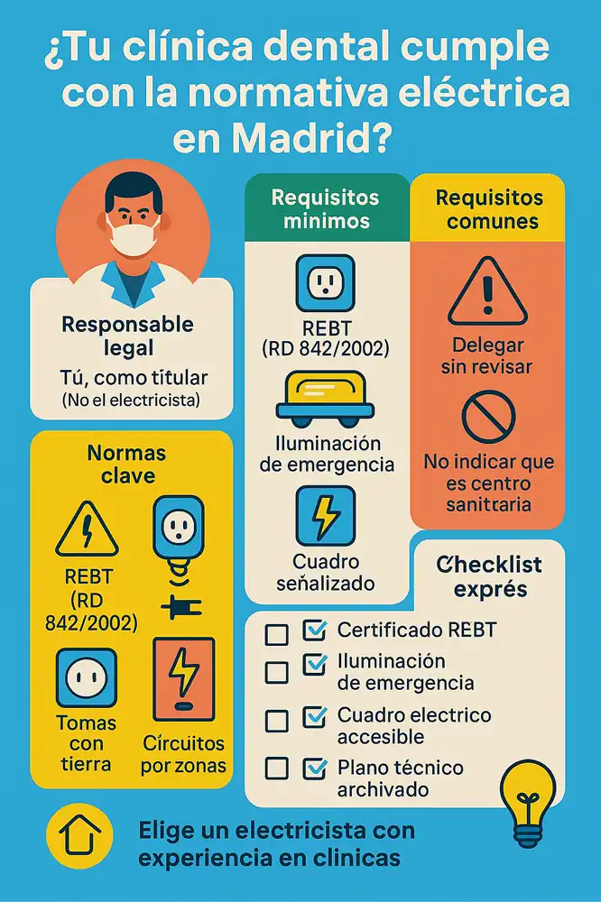Cómo debe ser la instalación eléctrica en una clínica dental infografía