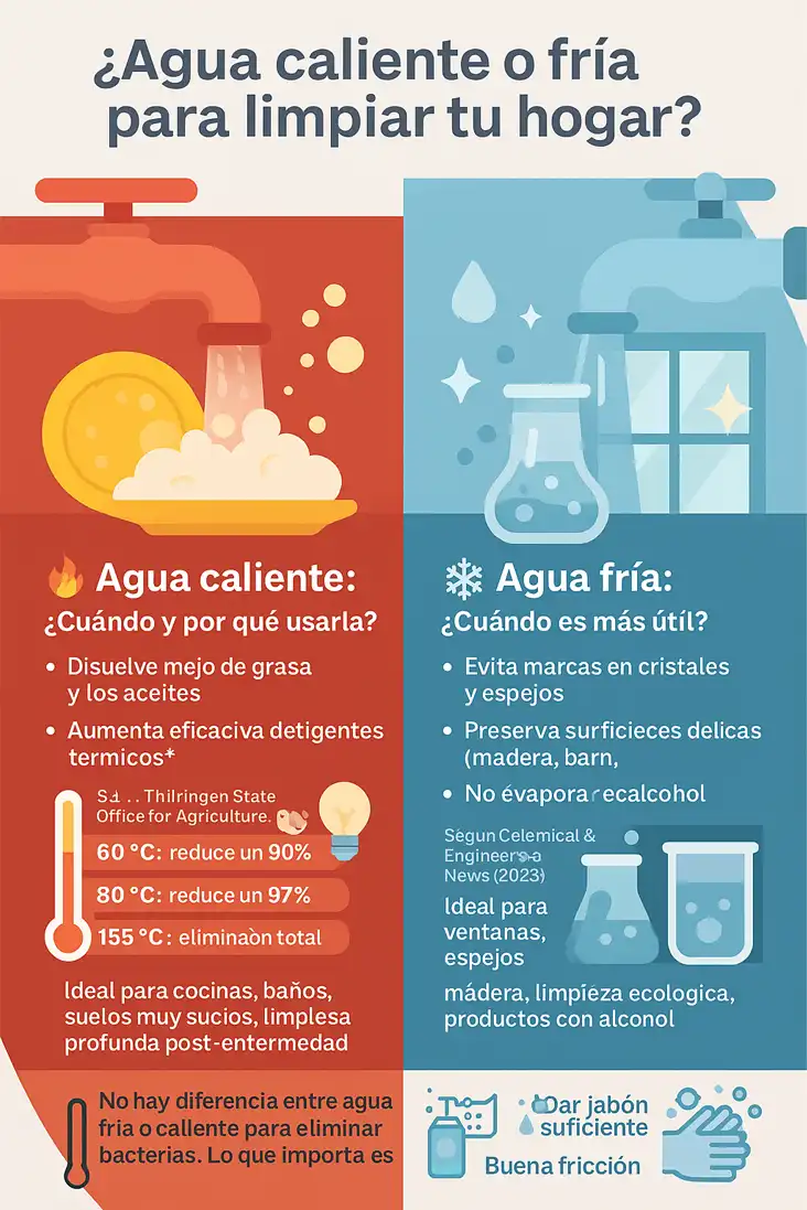 agua caliente o fría para limpiar infografía