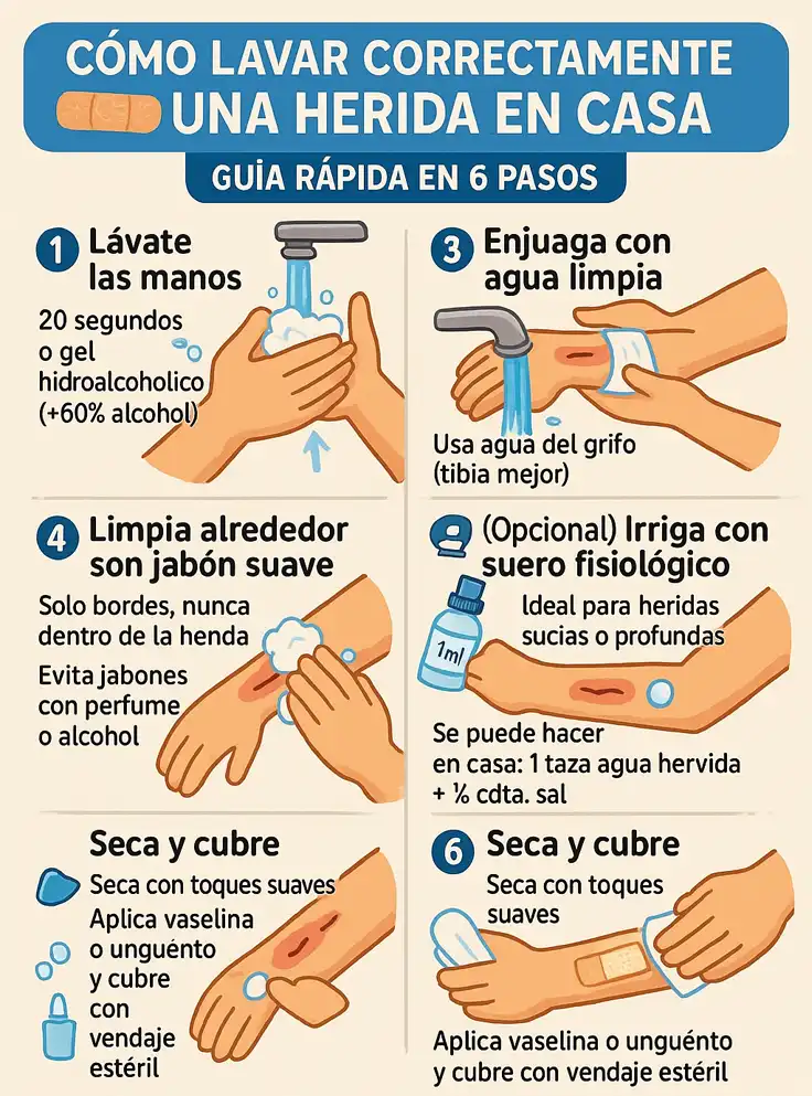 Cómo lavar correctamente una herida en casa con infografía