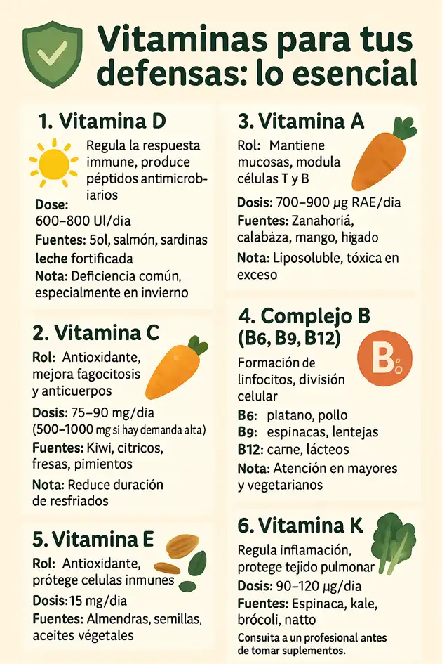 Qué vitaminas tomar para mantener el sistema inmunitario fuerte infografía