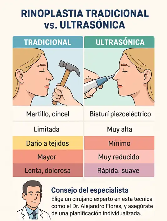 rinoplastia tradicional vs ultrasónica
