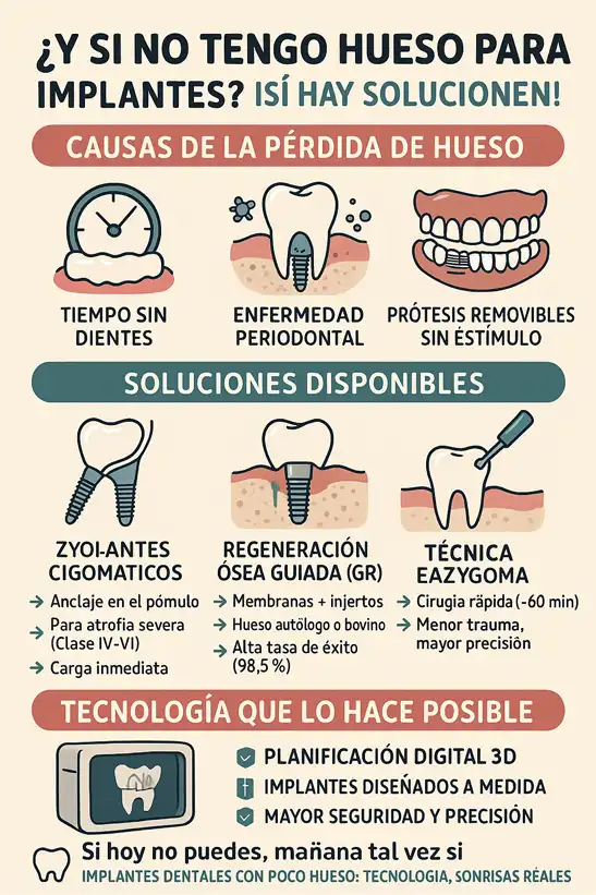 Avances en implantes dentales para pacientes con poco hueso infografía
