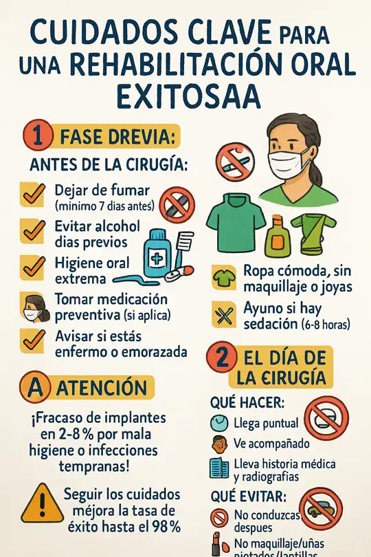 Cuidados previos y posteriores a la rehabilitación oral infografía