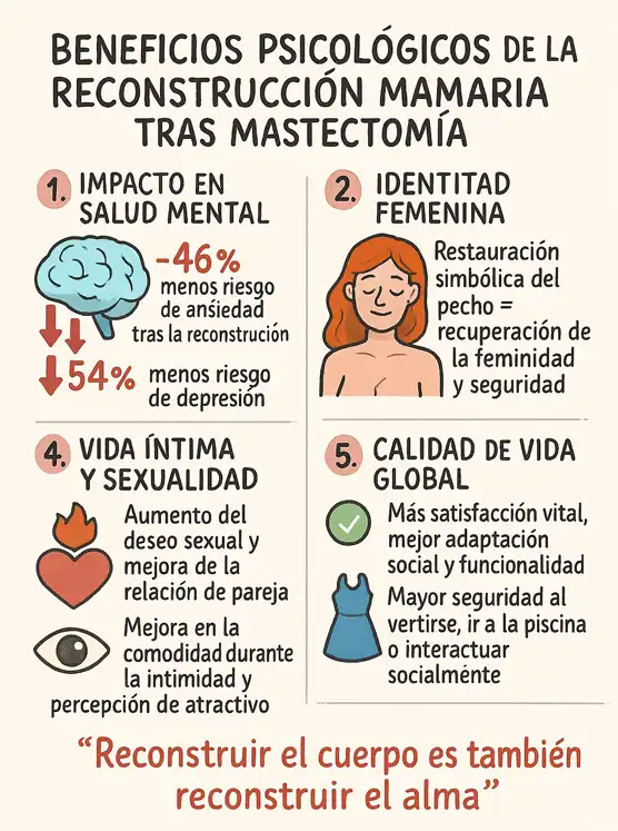 beneficios psicológicos de la reconstrucción mamaria tras mastectomía infografía