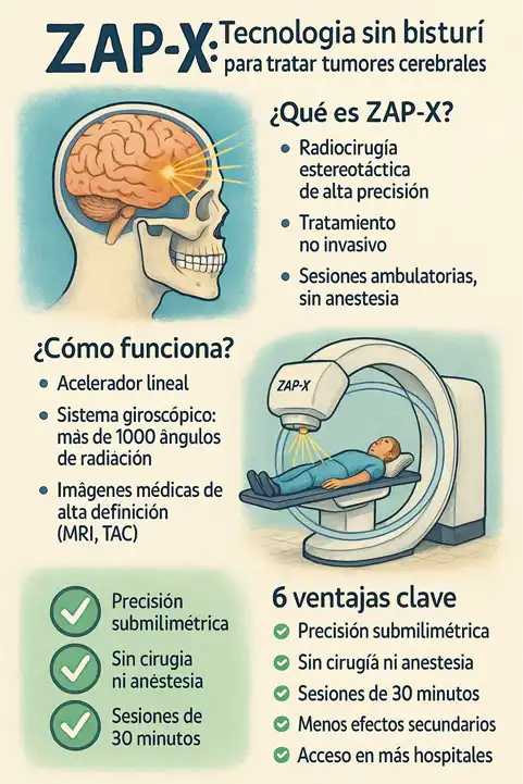 ventajas del Zap-x en el tratamiento de tumor cerebral infografía