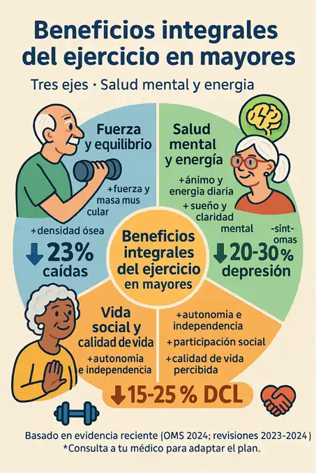 Conoces los beneficios del ejercicio físico para adultos mayores infografía