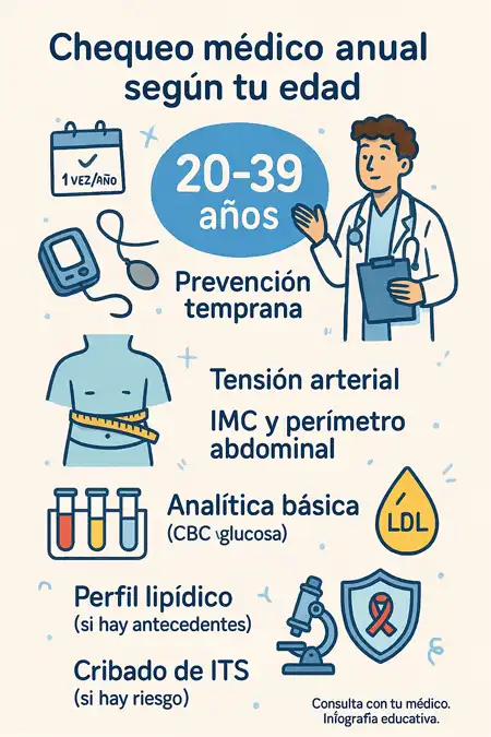 chequeo médico anual 20 a 39 años infografía