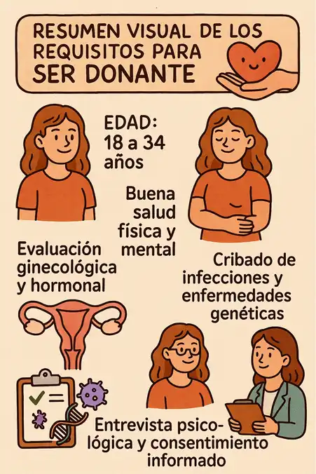 resumen visual de los requisitos para ser donante de óvulos en España