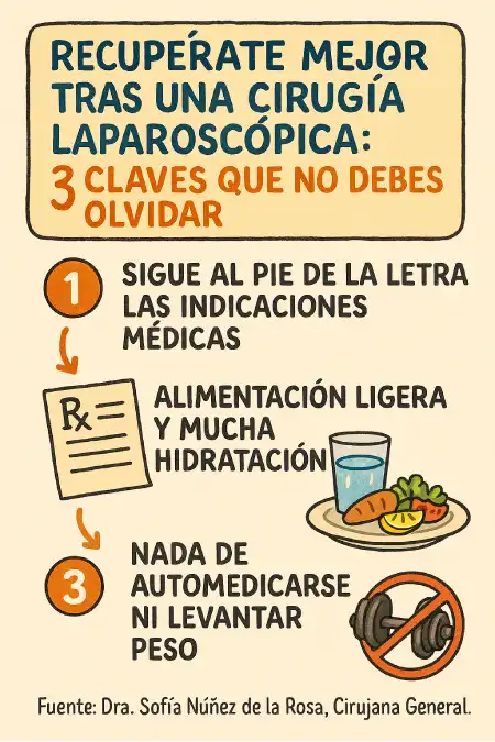 Recomendaciones para los pacientes tras una operación laparoscópica infografía