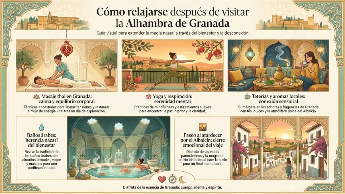 cómo relajarse después de visitar la Alhambra de Granada infografía