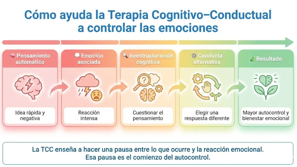 Cómo ayuda la Terapia Cognitivo-Conductual a controlar las emociones en adolescentes infografía