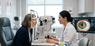 Operación de cataratas: cómo prepararte, qué pruebas te harán y qué ocurre el día de la cirugía Preparación y evaluación previa a una cirugía de cataratas en consulta oftalmológica.