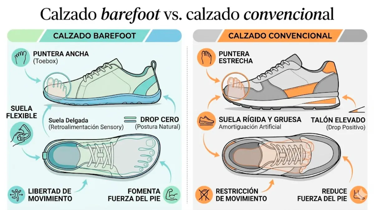 calzado barefoot vs. calzado convencional