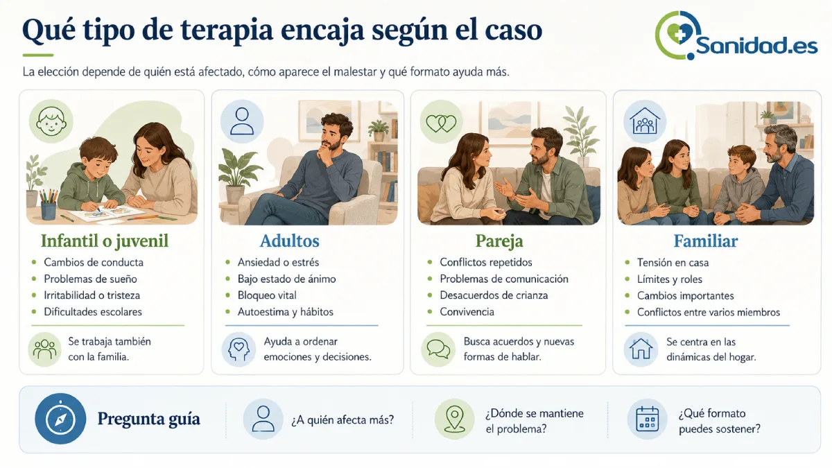 Qué terapia psicológica buscar en Canarias según tu caso infografía