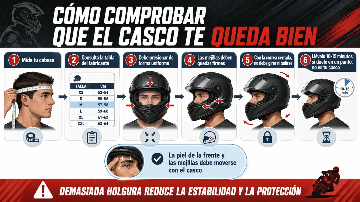 cómo comprobar que el casco te queda bien infografía