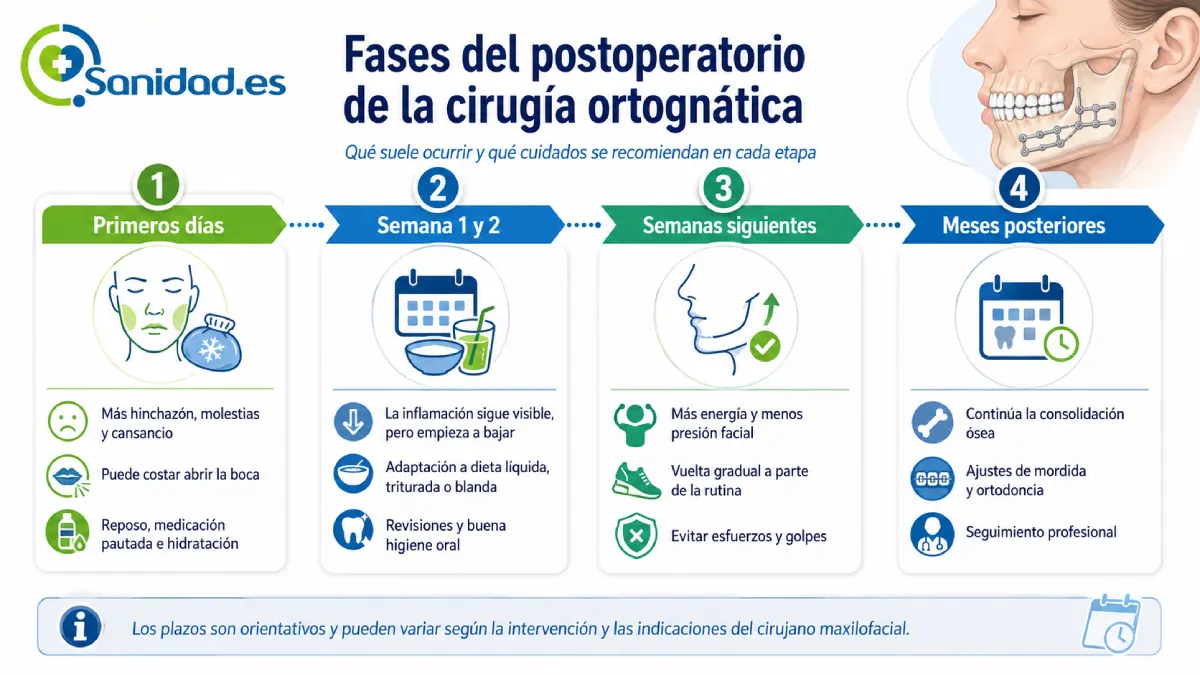 fases del postoperatorio de la cirugía ortognática infografía
