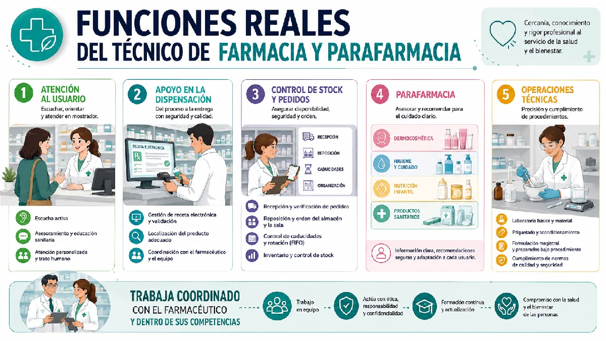 funciones reales del técnico de farmaciay parafarmacia infografía