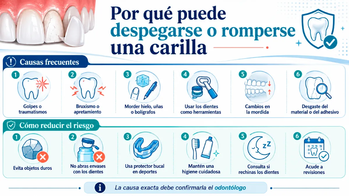 por qué puede despegarse o romperse una carilla infografía
