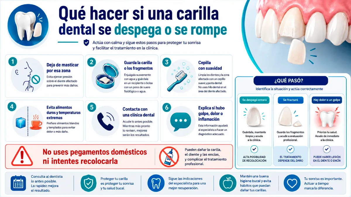 qué hacer si una carilla dental se despega o se rompe infografía