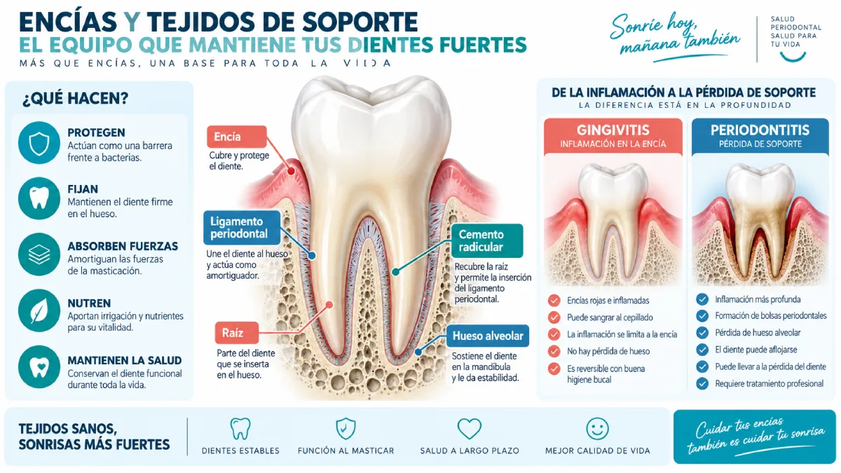 encías y tejidos de soporte infografía