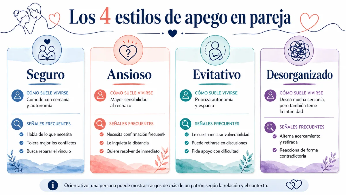 los 4 estilos de apego en pareja infografía