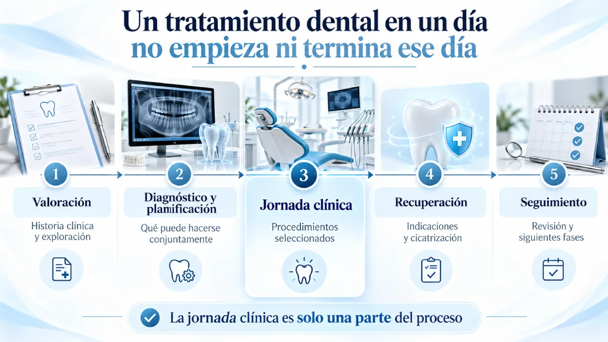 un tratamiento dental en un día no empieza ni termina ese día infografía