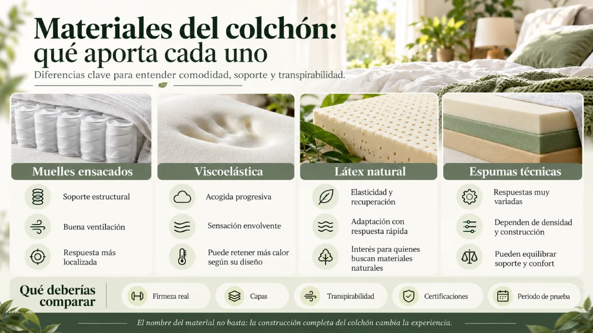 materiales del colchón que aporta cada uno infografía