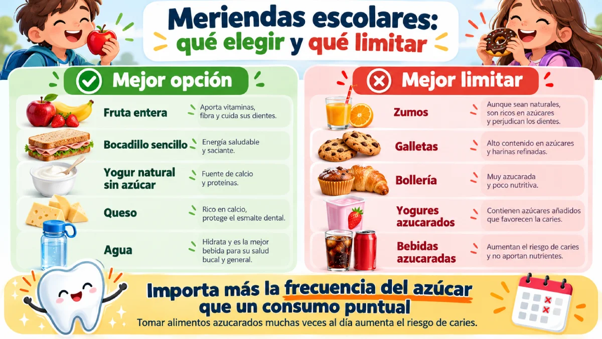 meriendas escolares qué elegir y qué limitar infografía